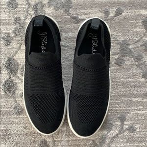 J slides black slip on shoes